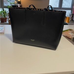 Kate Spade Black Leather Tote with Animal Print Lining